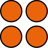 Four orange circles, each with a black border